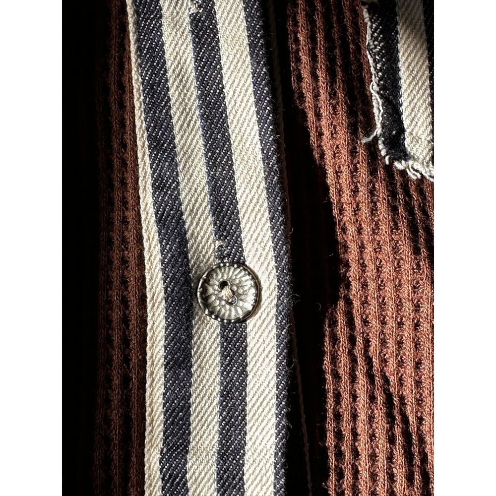 POL NWT Striped Waffle Knit Patchwork Button‎ Up … - image 8